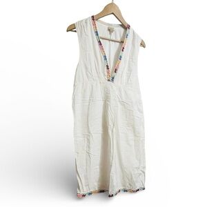 ELLA MOSS Anthropologie Medina Dress L Boho Embroidered White Linen Structured